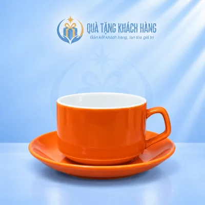 Bộ cốc cappuccino 250ml men cam trên nền thương hiệu