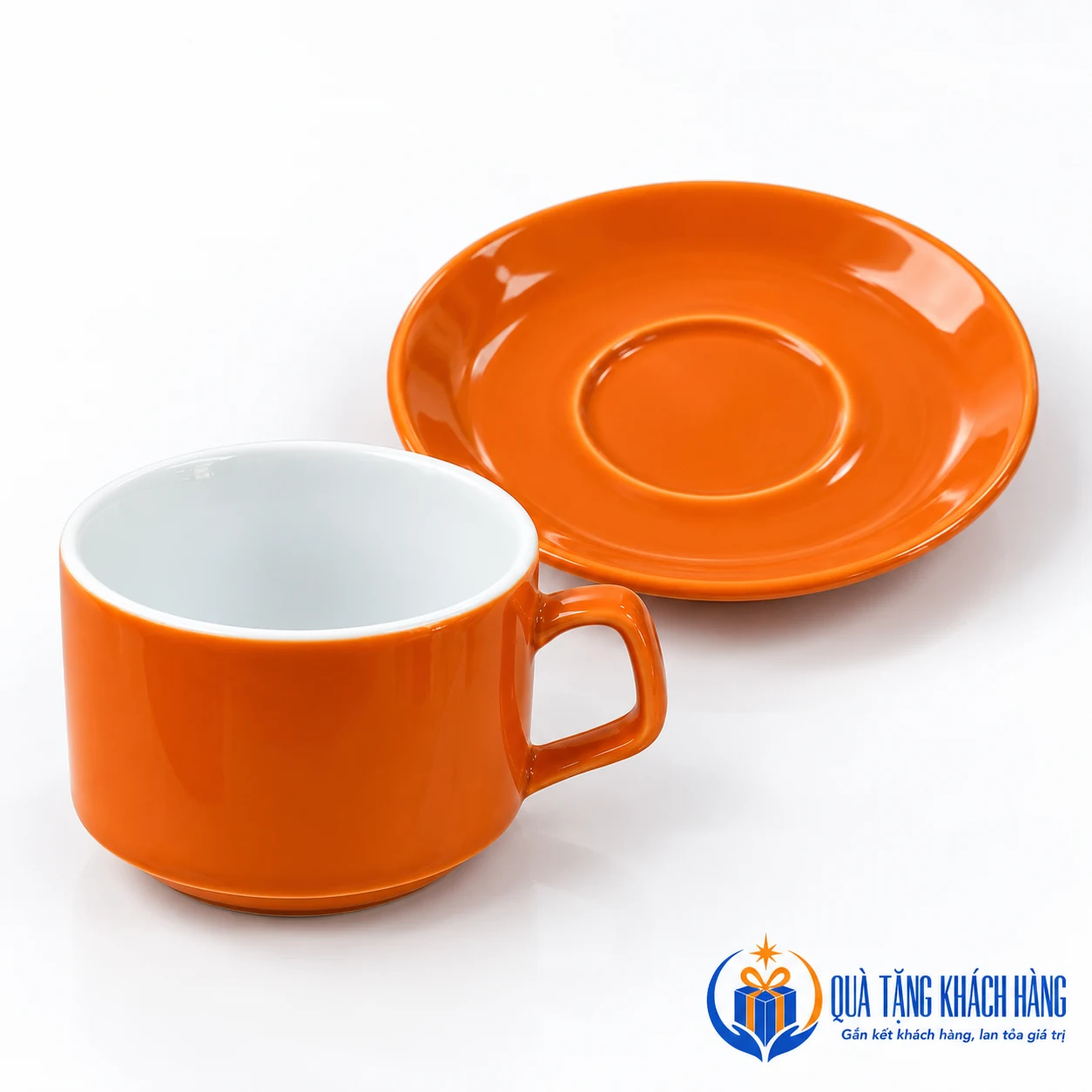 Cốc men cam 250ml và đĩa kê 14,5cm tách riêng