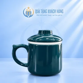Bộ cốc sứ lọc trà men xanh cổ vịt lắp đủ nắp và lọc