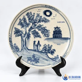 Minh họa chữ LAM SON cạnh cảnh tháp trên đĩa