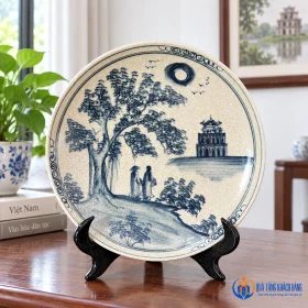 Minh họa trưng bày đĩa men rạn 20cm trong nhà