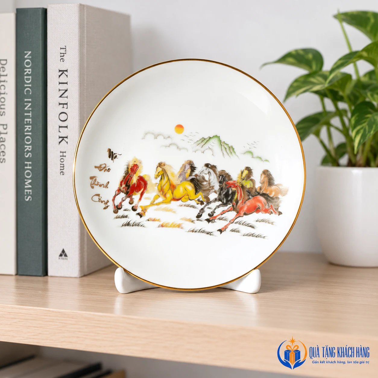 Minh họa trưng bày đĩa lưu niệm 20cm trên kệ