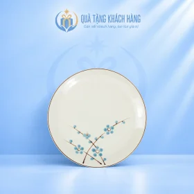 Đĩa sứ men kem hoa xanh 16cm