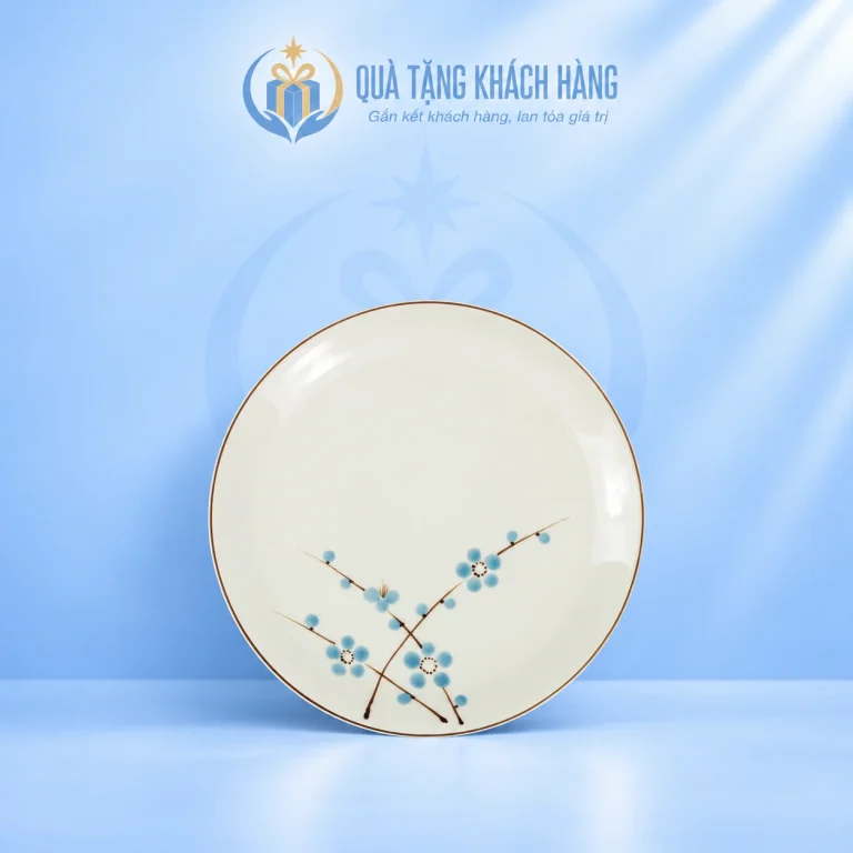 Đĩa sứ men kem hoa xanh 16cm