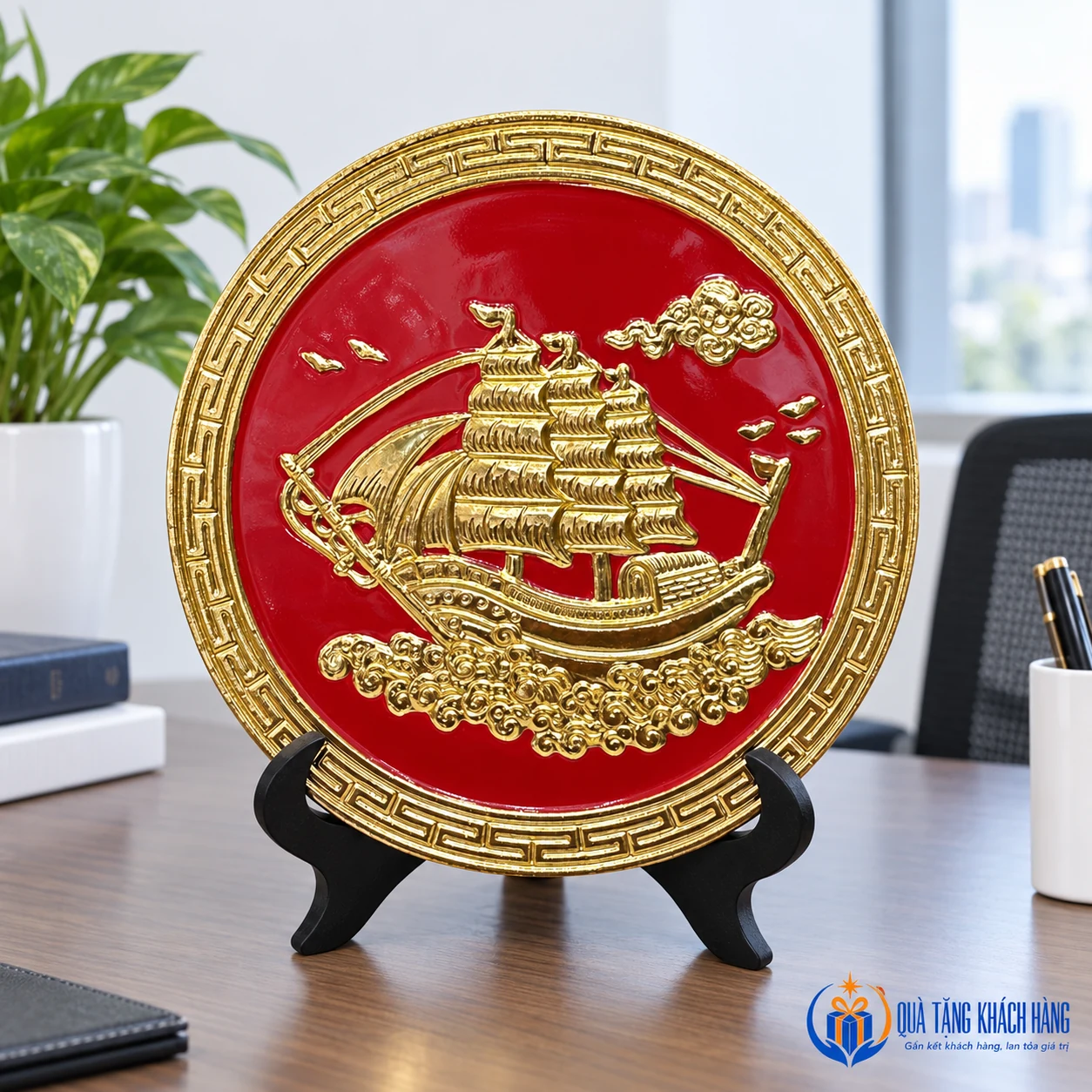 Minh họa trưng bày đĩa thuyền buồm trong phòng làm việc