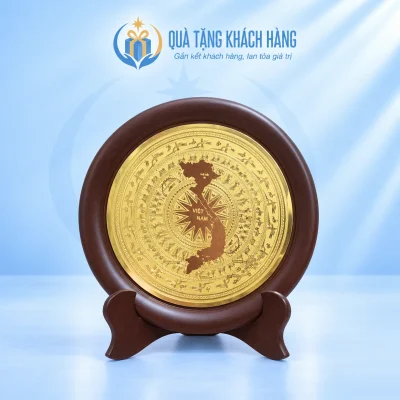 Đĩa lưu niệm trống đồng bản đồ Việt Nam 23cm viền nâu