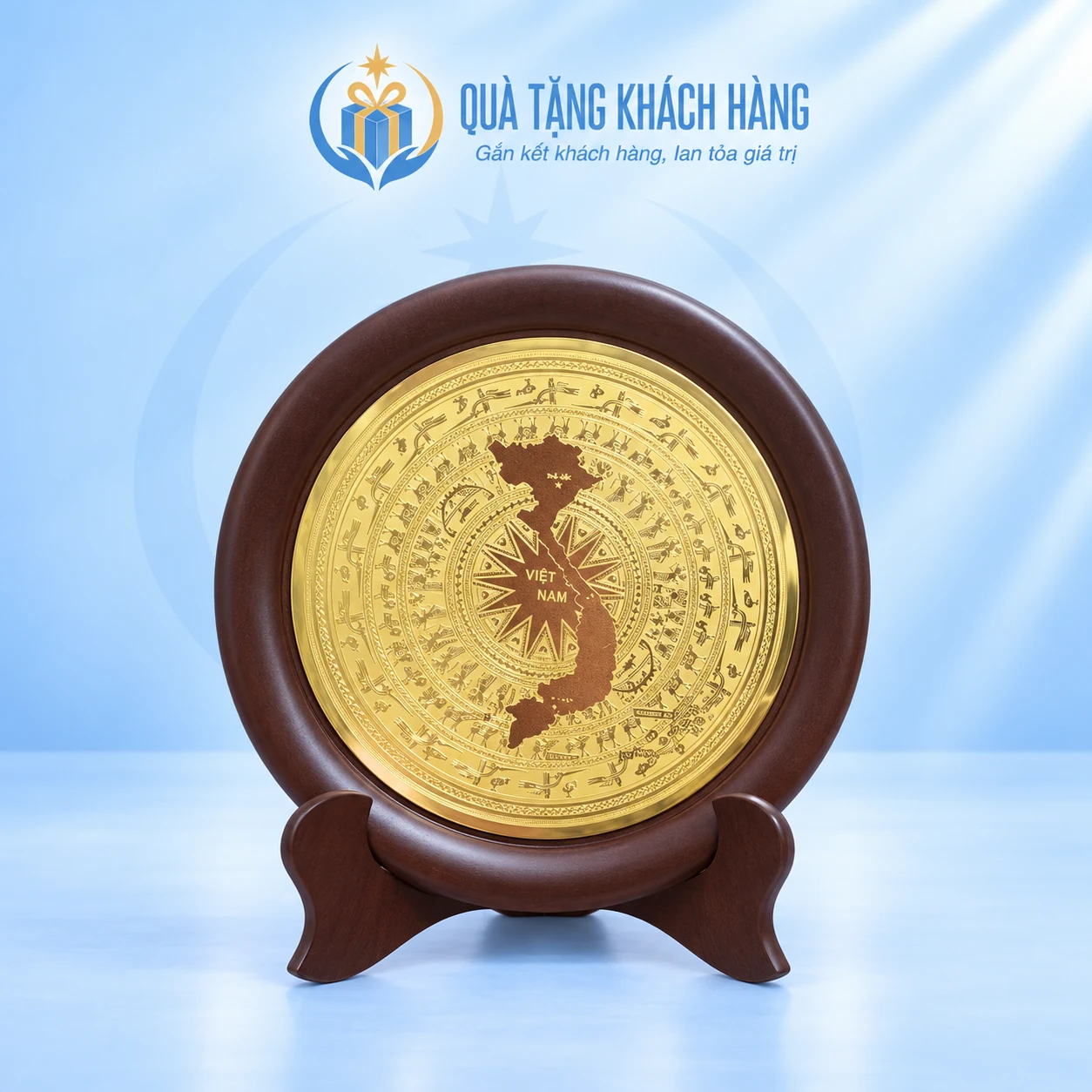 Đĩa lưu niệm trống đồng bản đồ Việt Nam 23cm viền nâu
