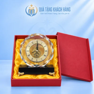 Đồng hồ pha lê tròn PL01 và hộp đỏ lót lụa
