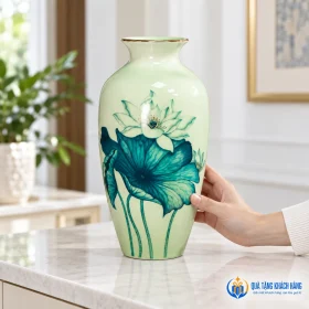 Chỉnh hướng sen xanh trên tủ thấp