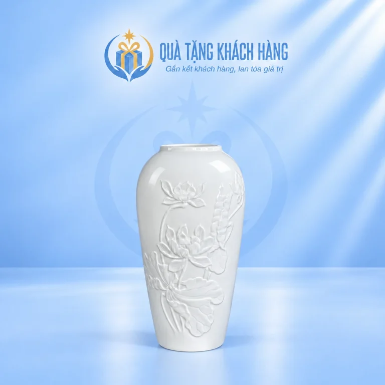 Lọ hoa sen nổi men trắng cao 32cm