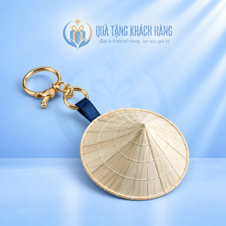 Móc khóa nón lá 7cm dây xanh navy