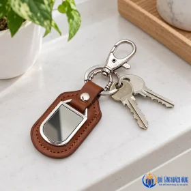 Móc khóa viền nâu gắn hai chìa minh họa