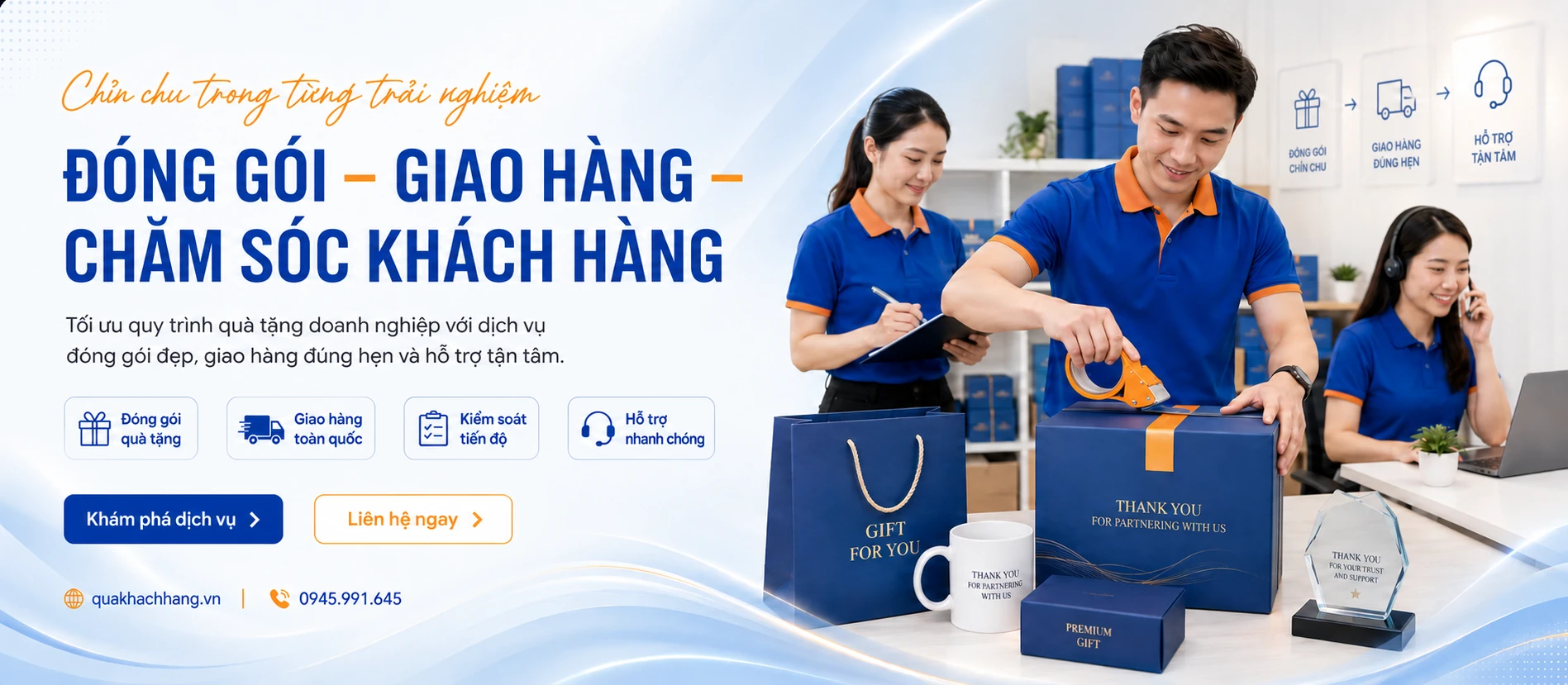Đóng gói và giao quà — banner minh họa