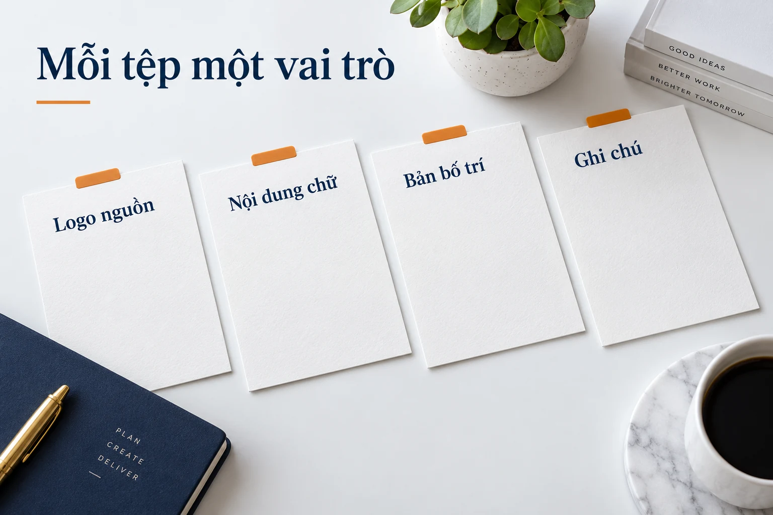 Bốn thẻ Logo nguồn, Nội dung chữ, Bản bố trí, Ghi chú trong cảnh biên tập.
