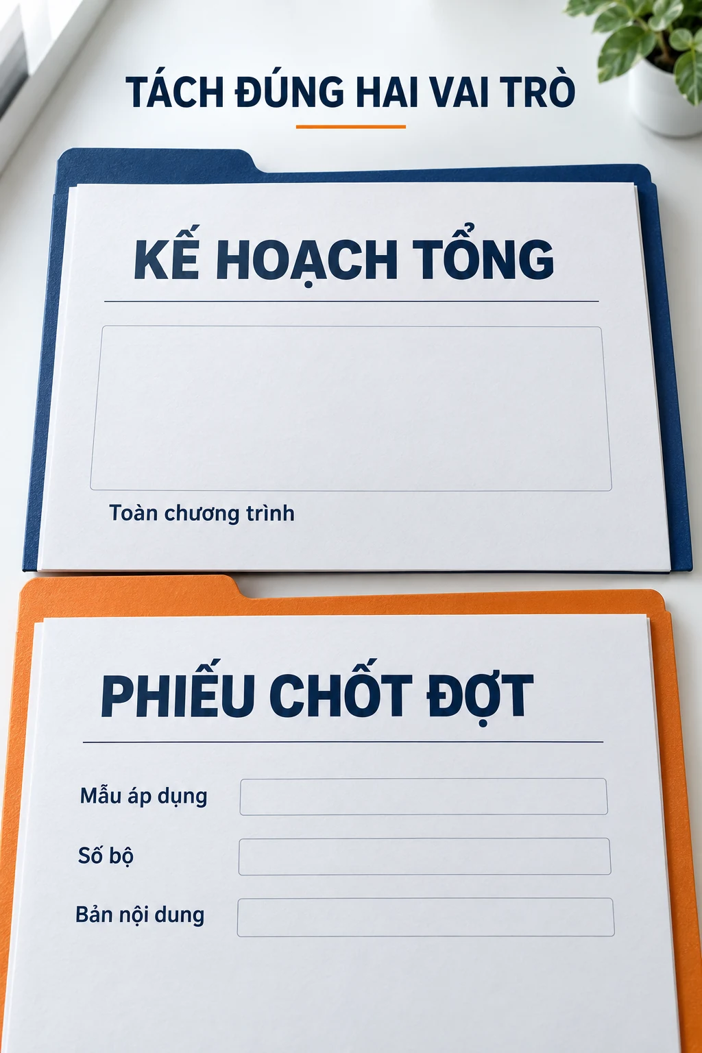Hai hồ sơ mẫu tách kế hoạch tổng khỏi phiếu chốt đợt, các trường còn để trống.
