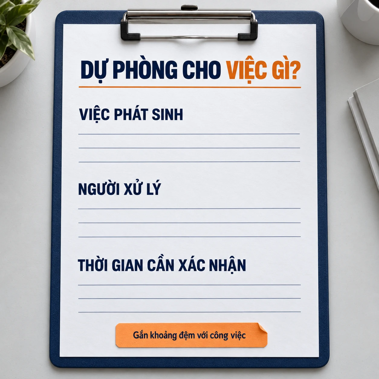 Tờ mẫu ghi việc phát sinh, người xử lý và thời gian cần xác nhận, không có số ngày dự phòng.