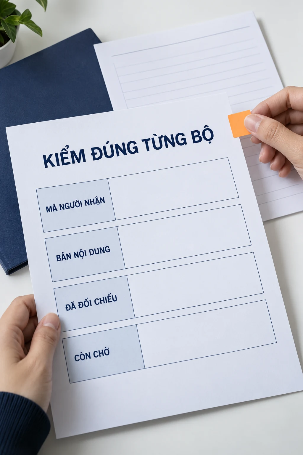 Tờ kiểm mẫu chia mã người nhận, bản nội dung, đã đối chiếu và còn chờ, không có dữ liệu đã điền.