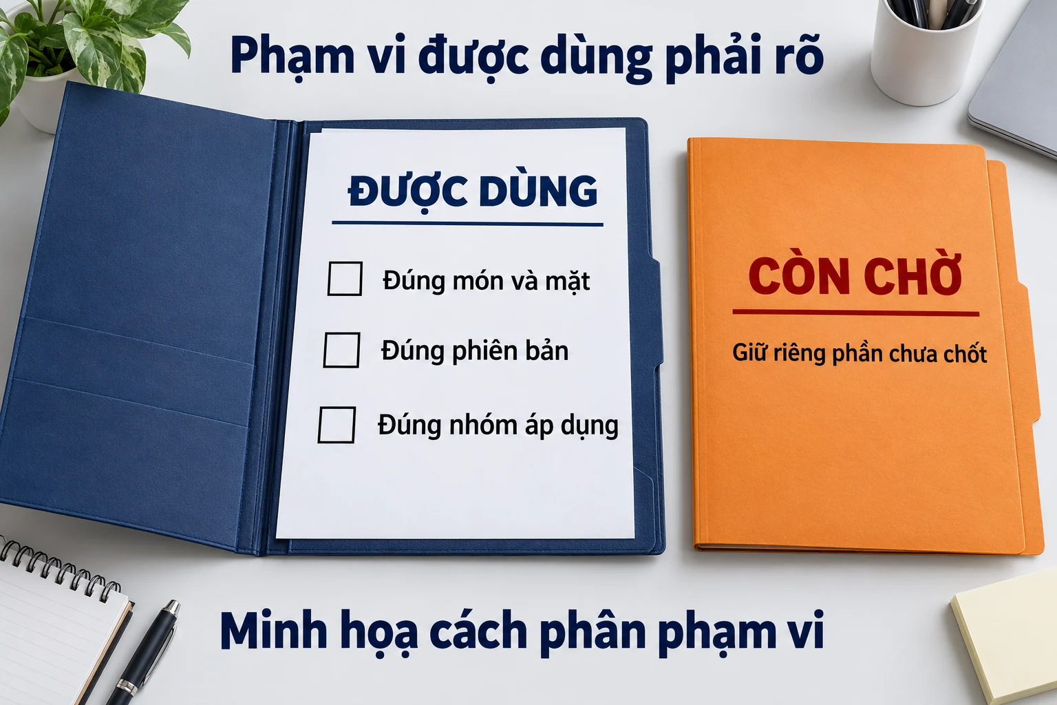 Hồ sơ minh họa phần được dùng theo món, mặt, phiên bản, nhóm và phần còn chờ giữ riêng.