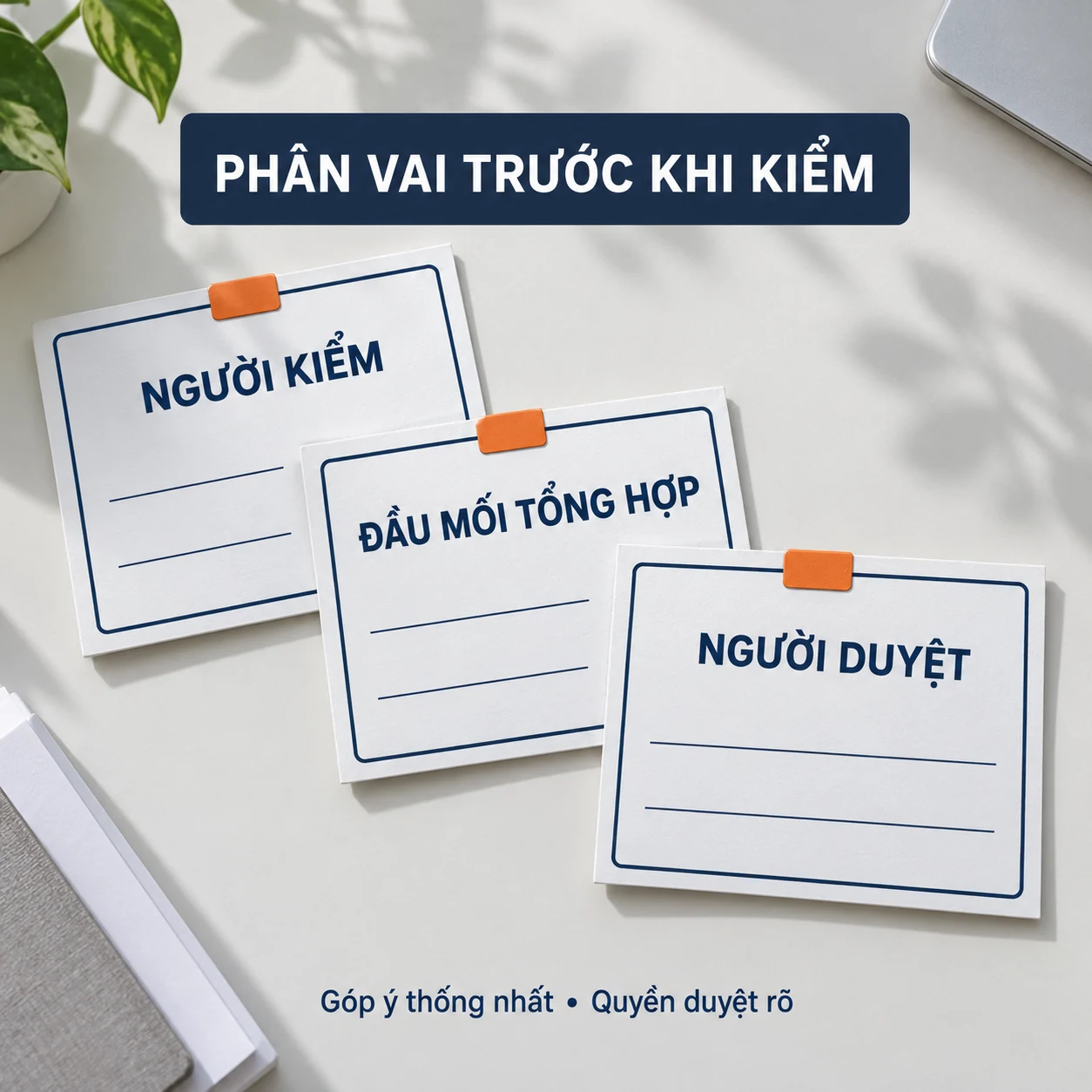 Ba thẻ trống cho người kiểm, đầu mối tổng hợp và người duyệt.