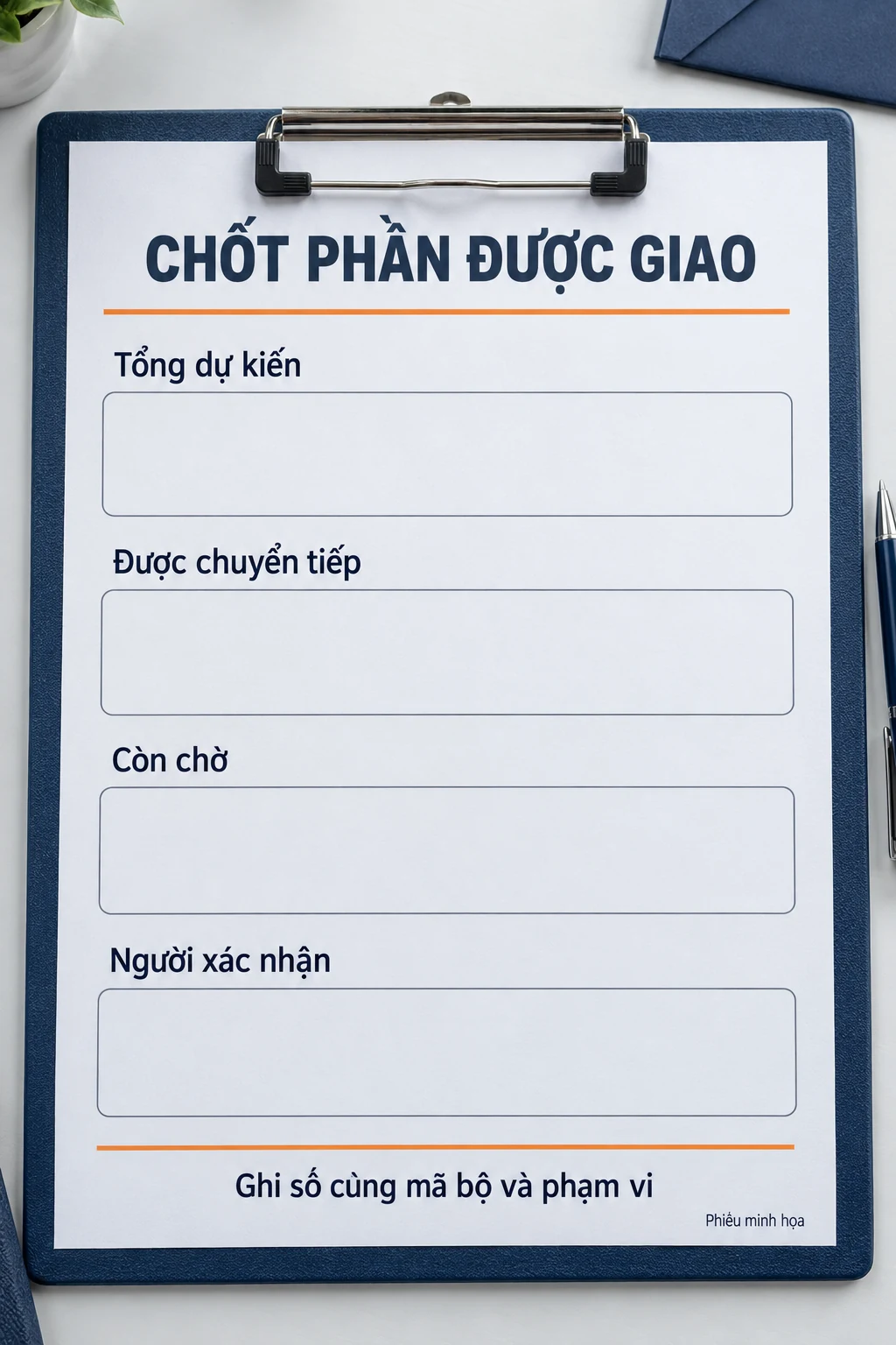 Phiếu trống minh họa tổng dự kiến, phần được giao và phần còn chờ.