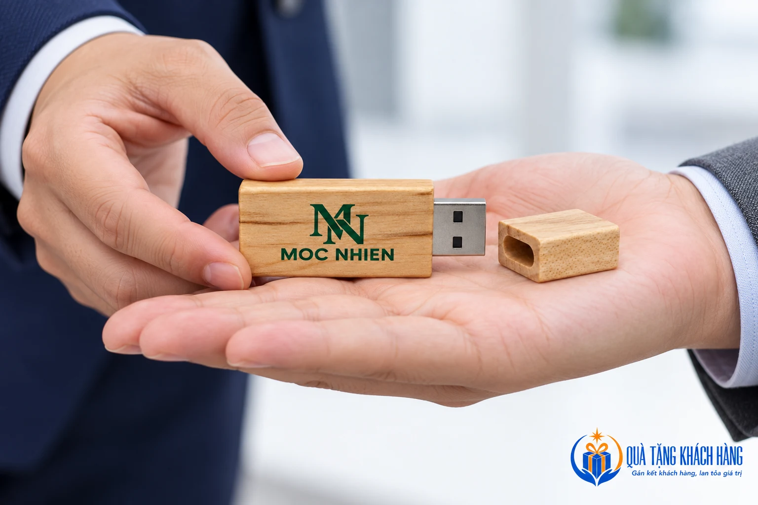 Minh họa trao thân USB UGV 006 cùng nắp gỗ